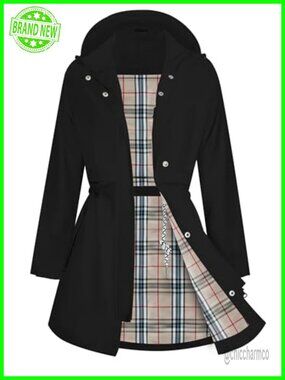 Waterproof Breathable Rain Jacket with Hood Midi Windbreaker Trench Coat